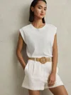 Reiss White Linen Belted Shorts In White
