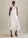Reiss White Linen Blend Drape Midi Dress In White
