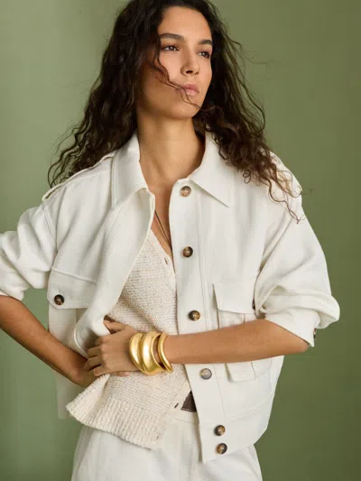 REISS REISS WHITE ISLA LINEN-BLEND TWIN-POCKET JACKET