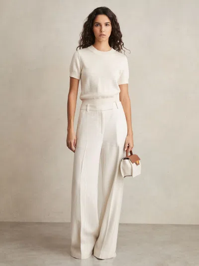Reiss White Linen-blend Wide-leg Trousers