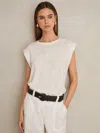 Reiss White Linen Cap-sleeve T-shirt