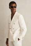 Reiss White Linen Double-breasted Suit Blazer Slim-fit In Herringbone
