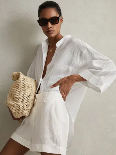 Reiss White Linen Garment Dyed Shorts
