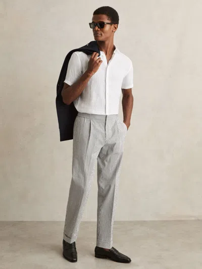 Reiss White Slim Fit Linen Button-through Shirt