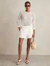 Reiss Fawn Whipstitch Linen Shorts In White