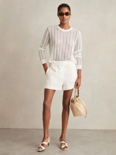 Reiss White Linen Whipstitch Shorts