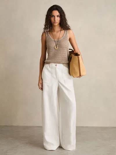Reiss White Linen Wide Leg Trousers