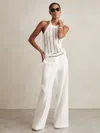 Reiss White Linen Wide-leg Whipstitch Trousers