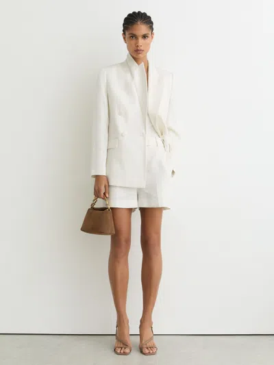 Reiss White Linen-blend Double-breasted Suit Jacket