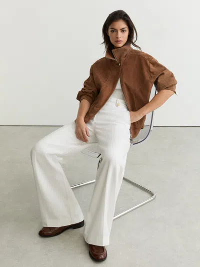 Reiss White Lyocell Topstitched Wide-leg Trousers