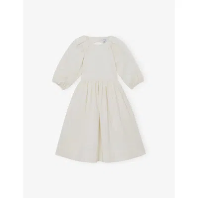 Reiss Kids' White Mae Puff-sleeved Lyocell-blend D