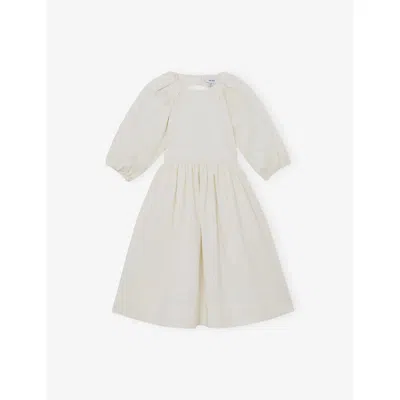 Reiss Kids' White Mae Puff-sleeved Lyocell-blend Dress 3-9