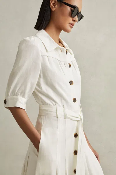 Reiss White Petite Belted Cap Sleeve Midi Dress