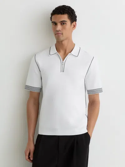 Reiss White Mason Stitch-detail Half-zip Polo Shirt
