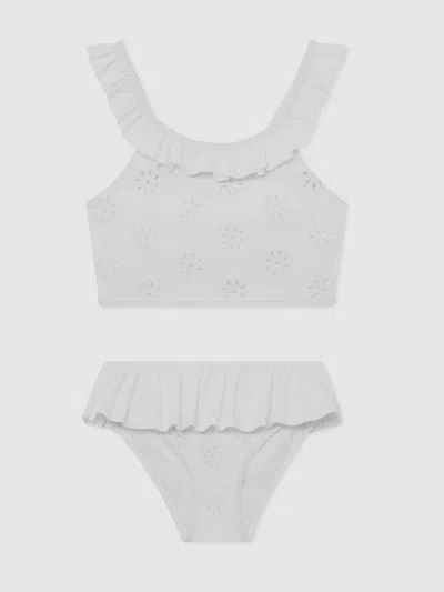 Reiss Kids' White Broderie Peplum Bikini Set In Gray