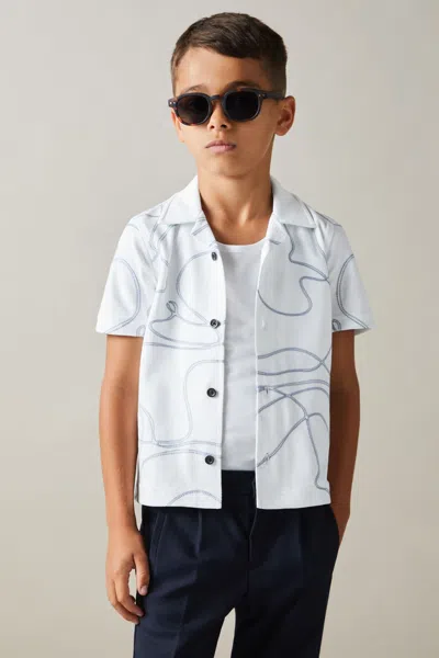Reiss White Cotton Jersey Embroidered Shirt