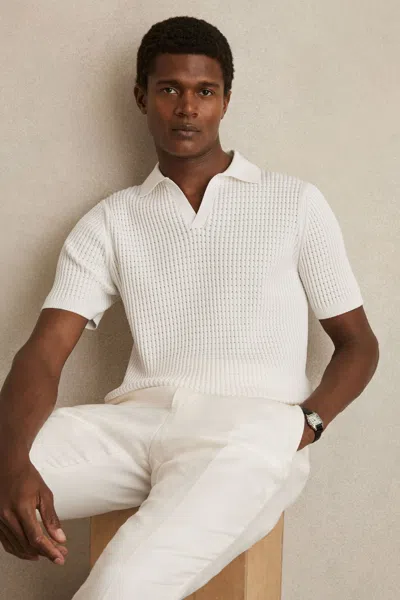 Reiss White Micro-cable Open-collar Cotton-blend Shirt