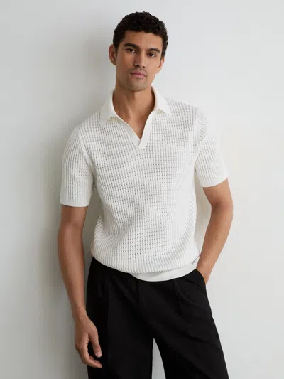 Reiss White Micro-cable Knit Open-collar Polo