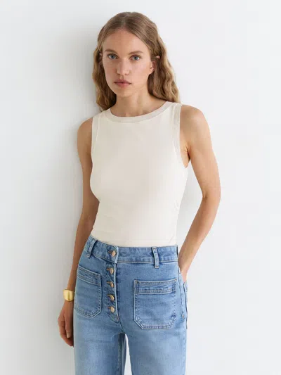 Reiss White Modal-cotton Sheer-trim Ruched Vest