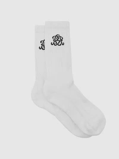 Reiss White Monogram Cotton-blend Ribbed Socks