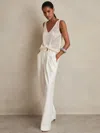 Reiss White Oe Hollie Linen-blend Wide-leg Trousers In White