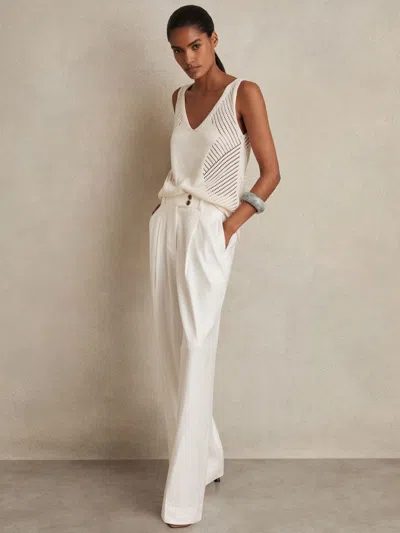 Reiss White Oe Hollie Linen-blend Wide-leg Trousers