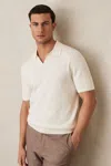 Reiss Tyne Textured Johnny Collar Polo Sweater In White