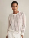 Reiss White Open-knit Crew-neck Jumper In White