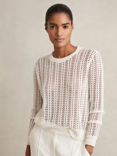 Reiss White Open-knit Crew-neck Jumper
