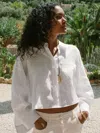 Reiss White Oversize Linen Cropped Shirt