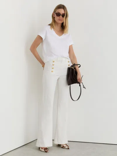 Reiss White Petite Button-detail High-rise Flared Jeans
