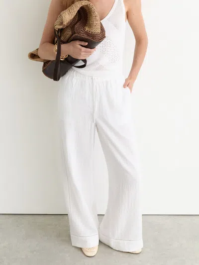 Reiss White Petite Cotton Cheesecloth Wide-leg Trousers