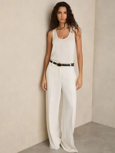 Reiss Cream Petite Wide Leg Tailored Trousers In White