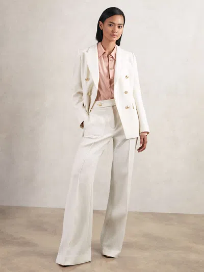Reiss White Petite Double-breasted Twill Suit Blazer With Wool