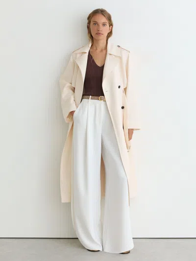 Reiss White Petite Double-breasted Trench Coat With Linen