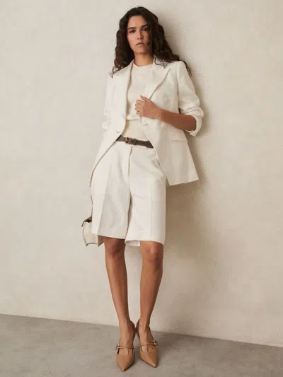 Reiss White Petite Linen-blend Bermuda Shorts