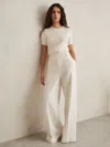 Reiss White Petite Linen-blend Wide-leg Trousers