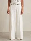 Reiss White Petite Linen Wide-leg Whipstitch Trousers