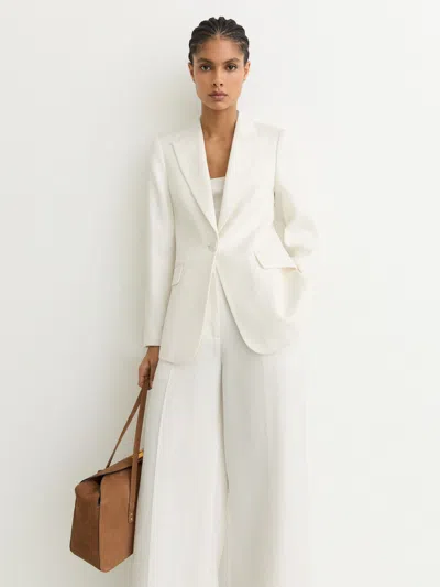 Reiss White Petite Linen-blend Single-breasted Suit Jacket