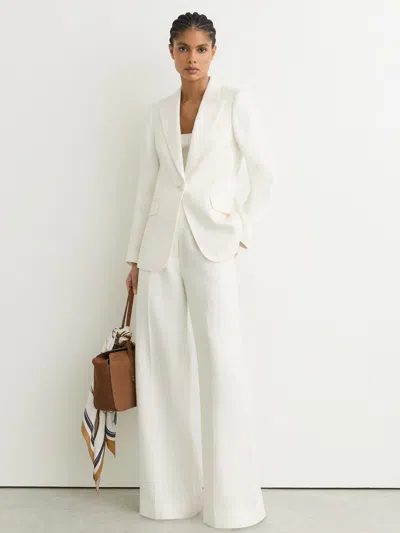 Reiss White Petite Linen-blend Wide-leg Trousers