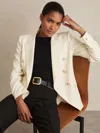 Reiss White Petite Tailored Fit Textured Double Breasted Blazer In Neutral