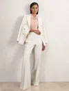 Reiss White Petite Twill Button-tab Flared Trousers With Wool In White