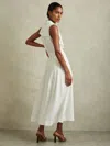 Reiss White Petite Viscose-linen Belted Midi Dress