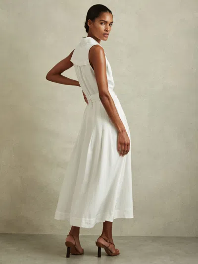Reiss White Petite Viscose-linen Belted Midi Dress