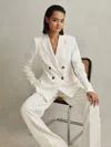 Reiss White Petite Viscose-linen Double Breasted Suit Blazer In White