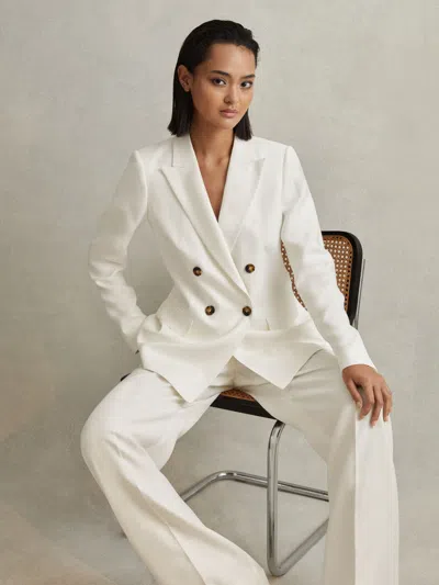 Reiss White Petite Viscose-linen Double Breasted Suit Blazer