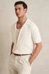 Reiss White Pointelle-knit Zip-through Shirt