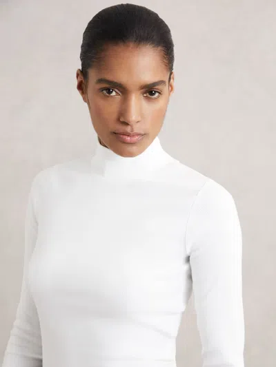 Reiss White Stretch-cotton Funnel-neck Top