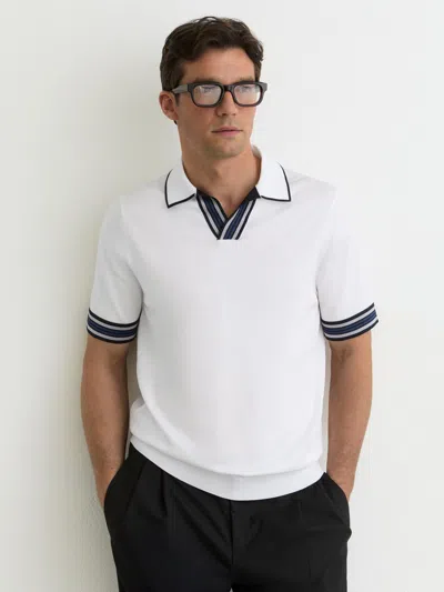 Reiss White Poole Tipped Open-collar Knitted Polo Shirt In Yellow