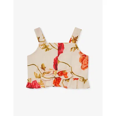Reiss Kids' White Print Violeta Floral-print Cotton Crop Top 9-13 In Multi